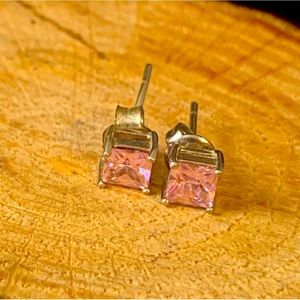 Sterling silver pink cz princess cut CZ signed